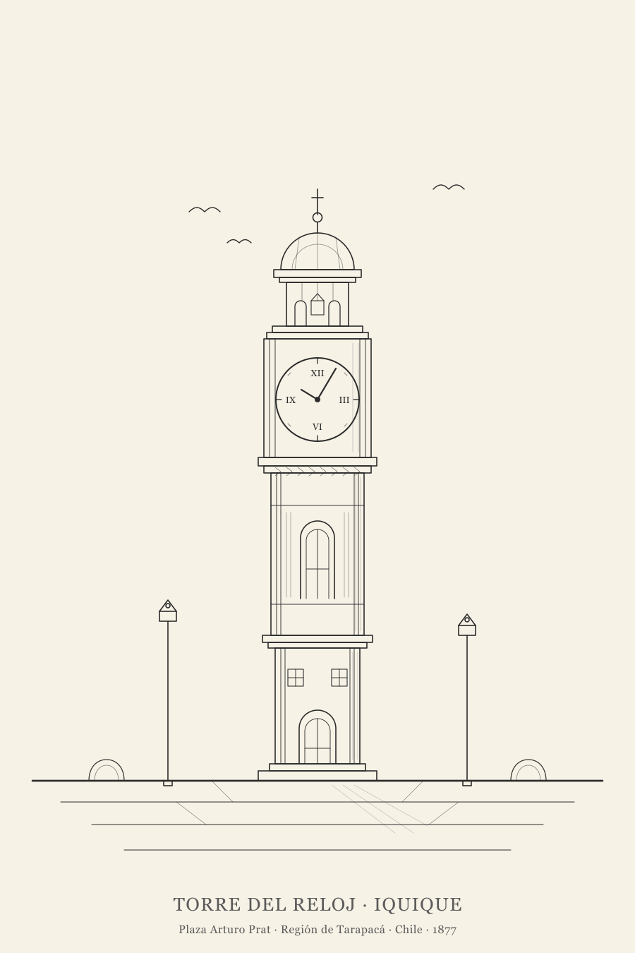 Dibujo de la Torre del Reloj de Iquique
